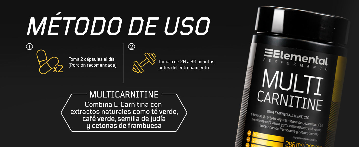 L-Carnitina con CLA y T Verde | Suplemento Pre-Entreno | Elemental L-Carnitina con CLA y T Verde | Suplemento Pre-Entreno | Elemental